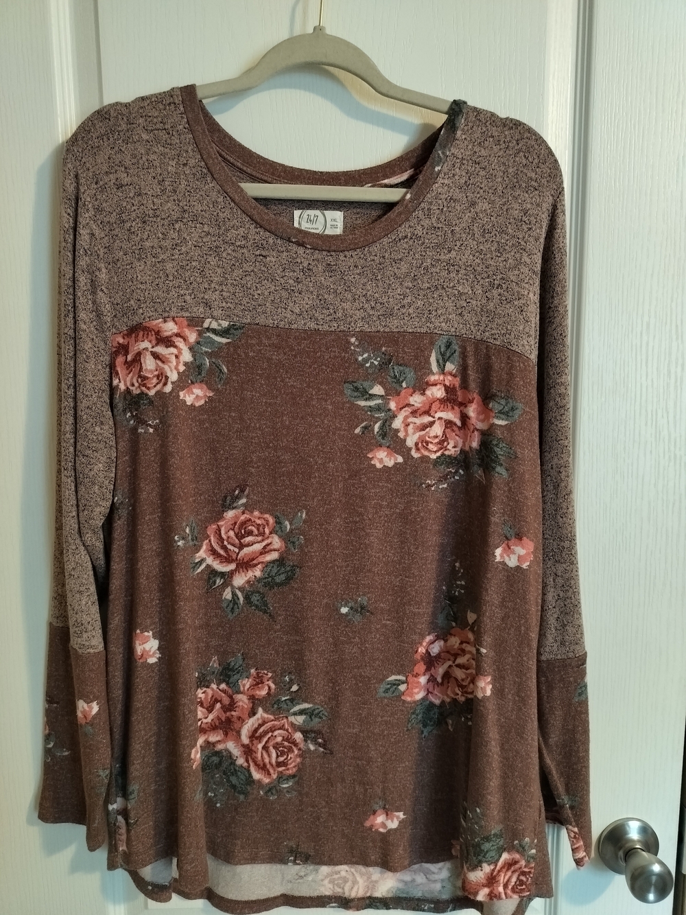 Maurices Burgundy Floral Crewneck Long Sleeve Top - Size XXL